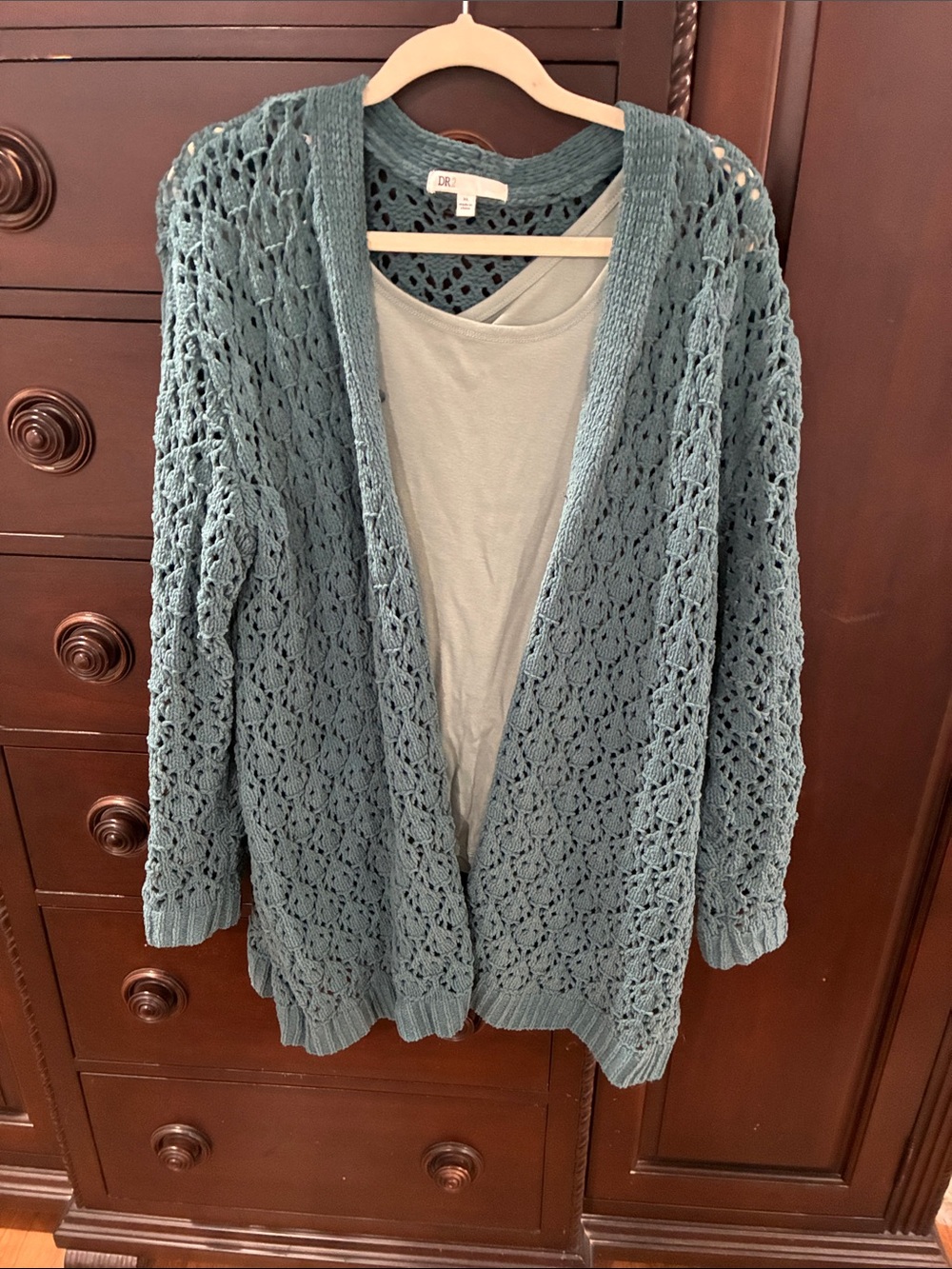 DR2 Teal Open-Knit Crochet Cardigan